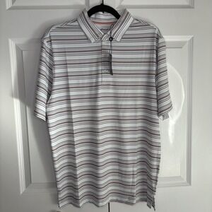 Ahead Performance Golf Polo Shirt White W/ Gray Green Orange NEW Mens Small